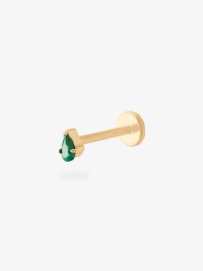 Studs (NYC piercing studio) Pear CZ Flatback Stud in Gold/Green (single earring)